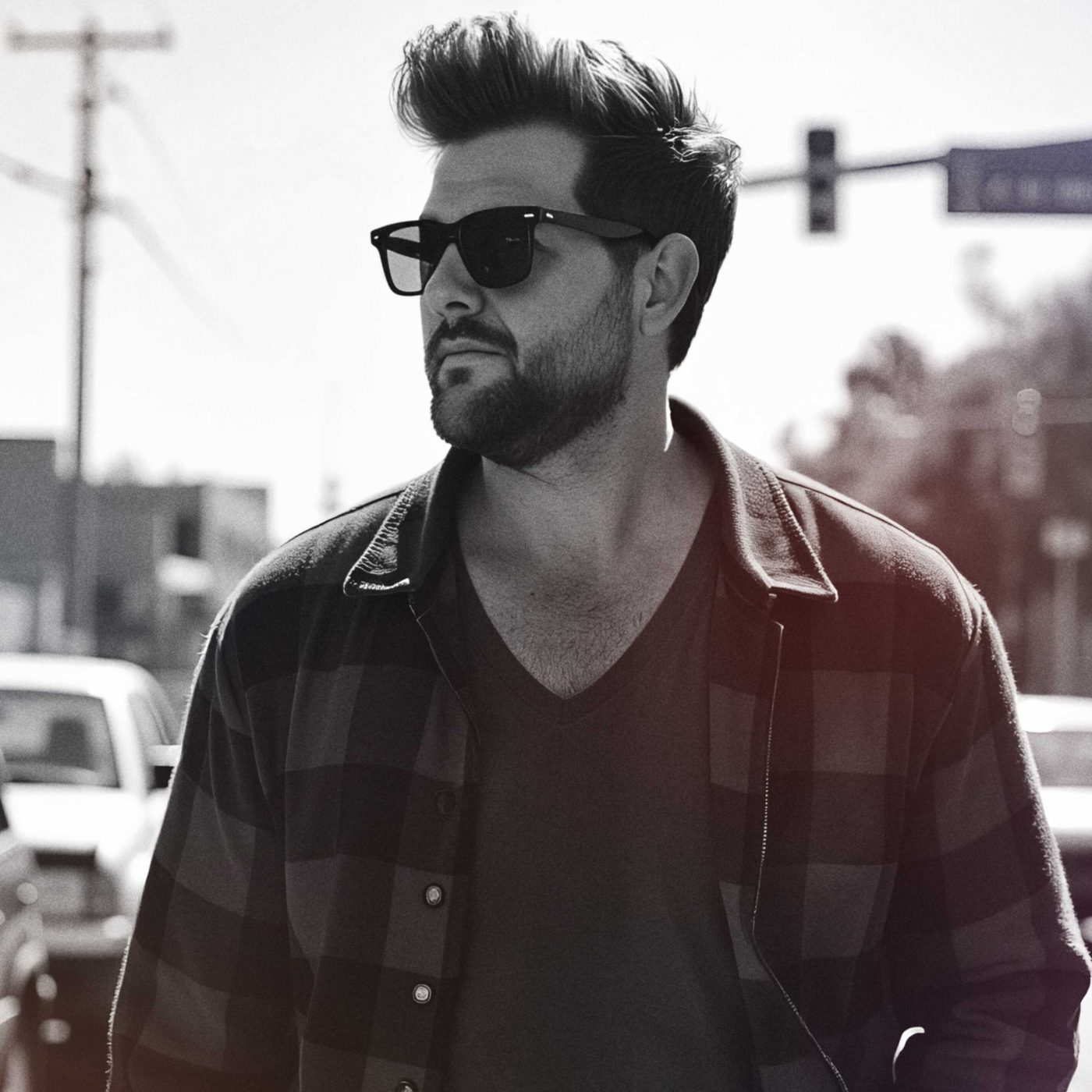 Alex Darke, black and white portrait on a Las Vegas street